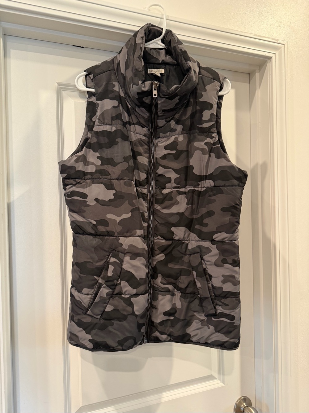Cato Gray Camouflage Puffer Vest - Sleeveless Zip Front